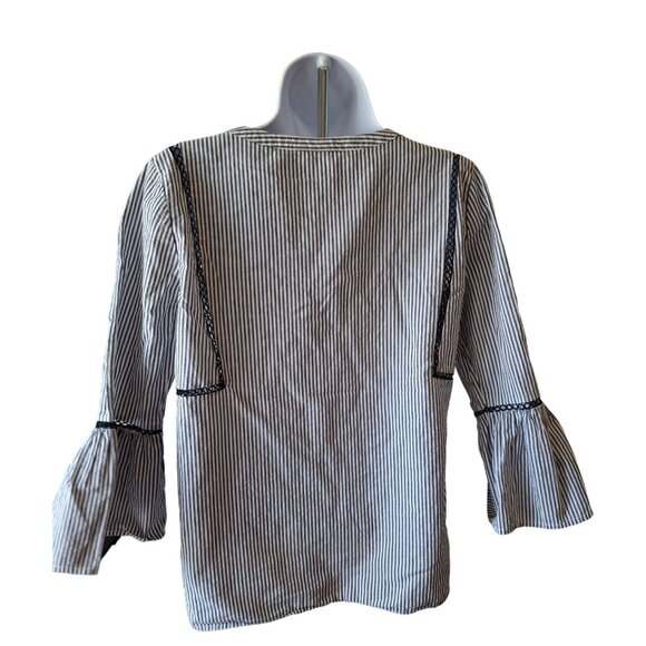 Gap Womens Peasant Top XS Blue Striped Embroidered 3/4 Bell Sleeves Boho - Picture 2 of 7